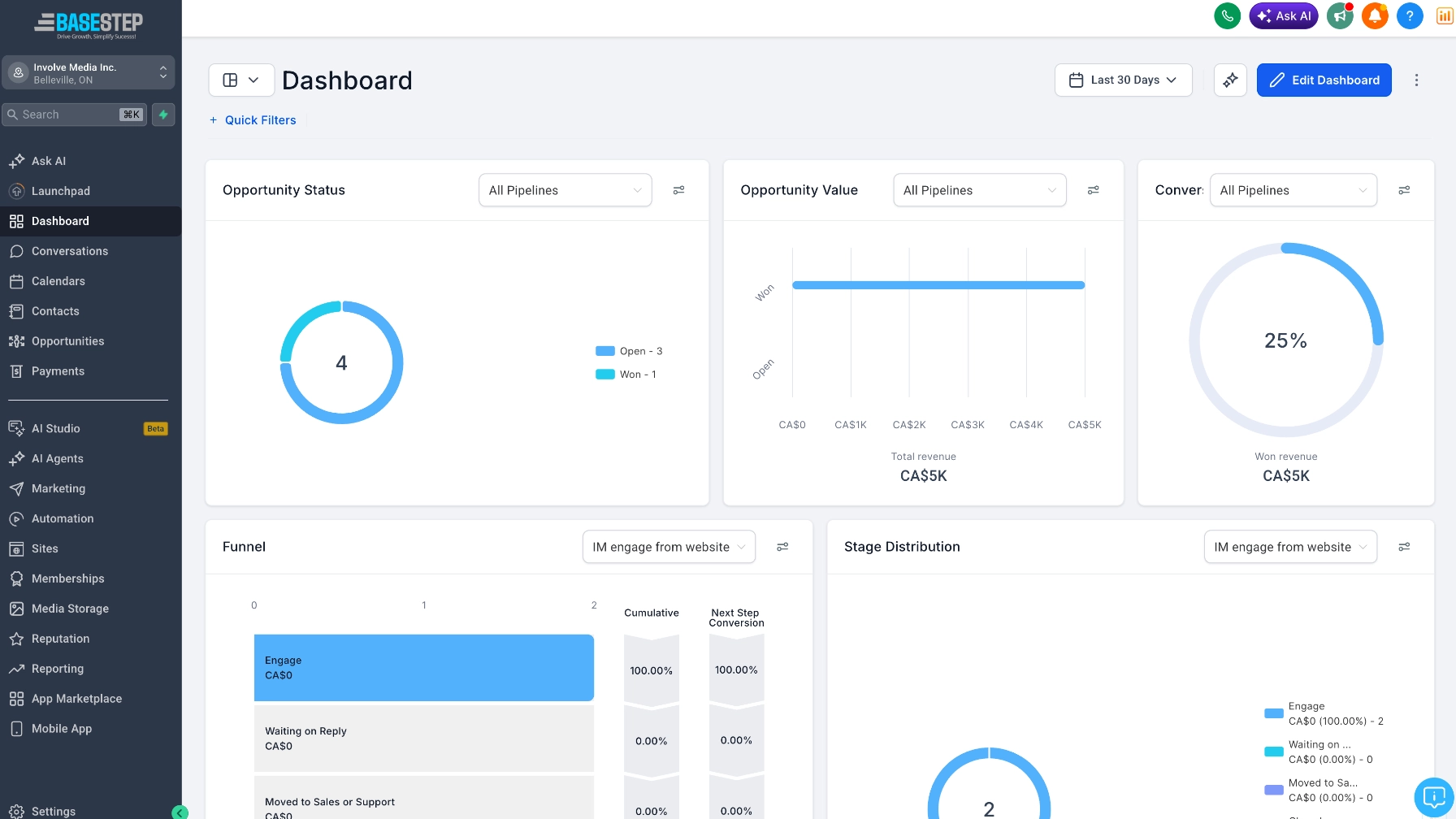 CRM dashboard showing customer management interface